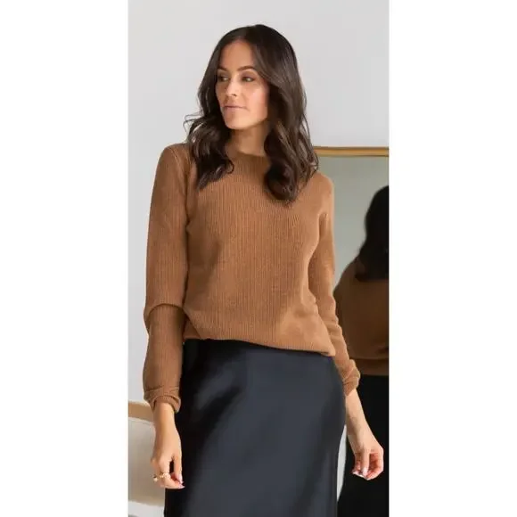 Ravella Ribbed Brown Camilla Luxe Cashmere Sweater